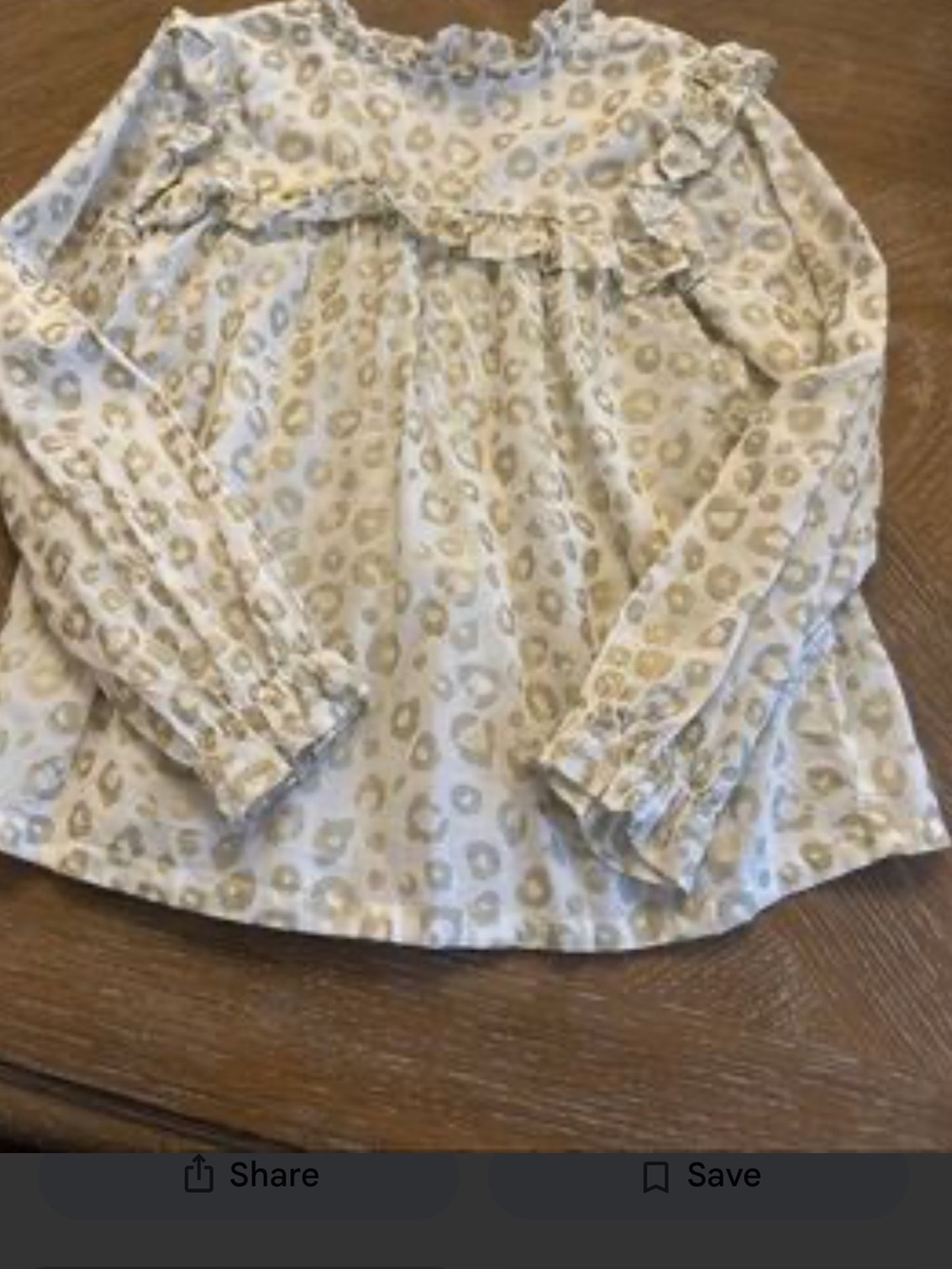 Girls Long-Sleeve Leopard Print Ruffle Yoke Top - Beige
